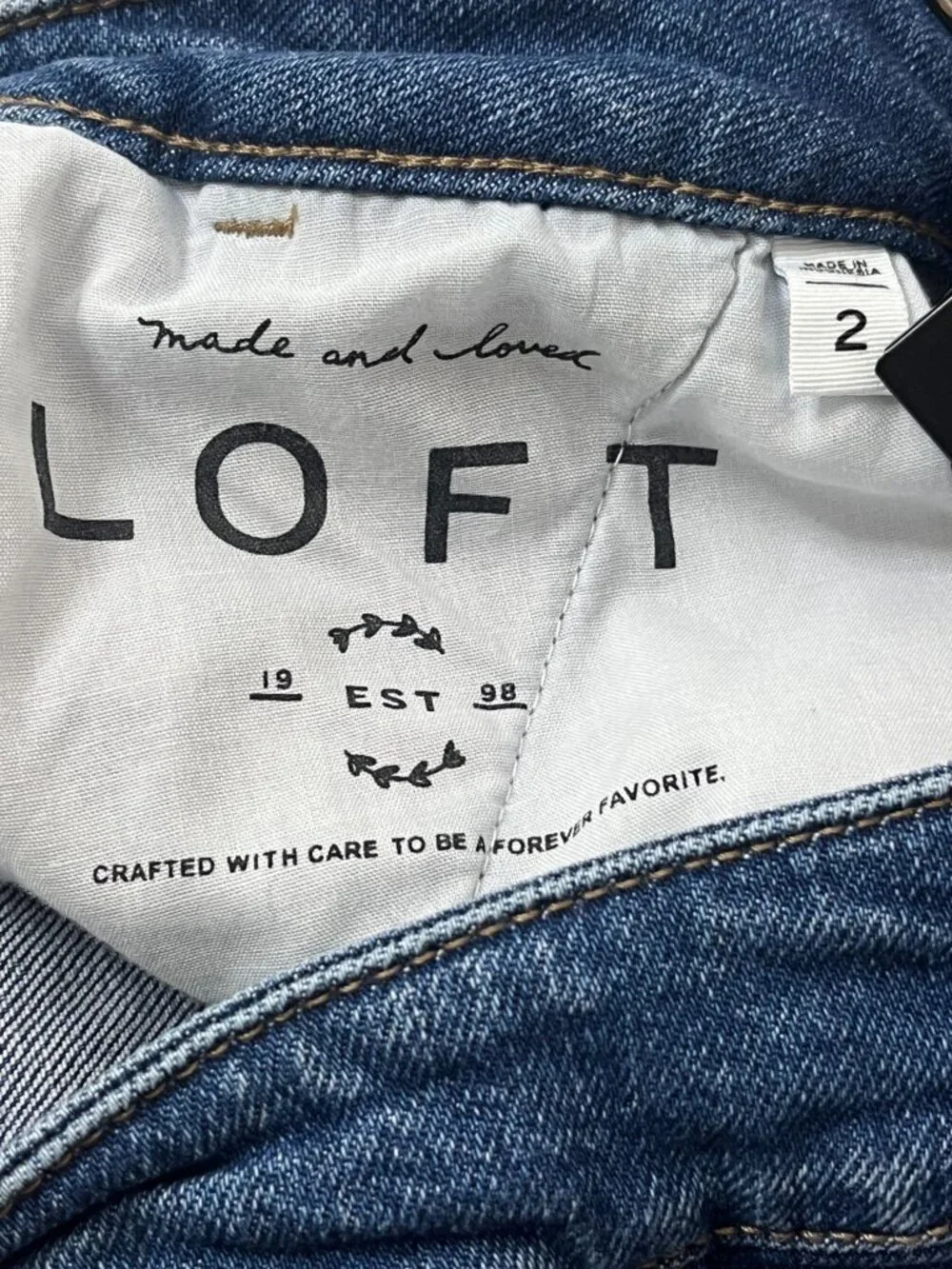 LOFT Denim Mini Skirt Womens 2 Blue Button Front Stretch Casual